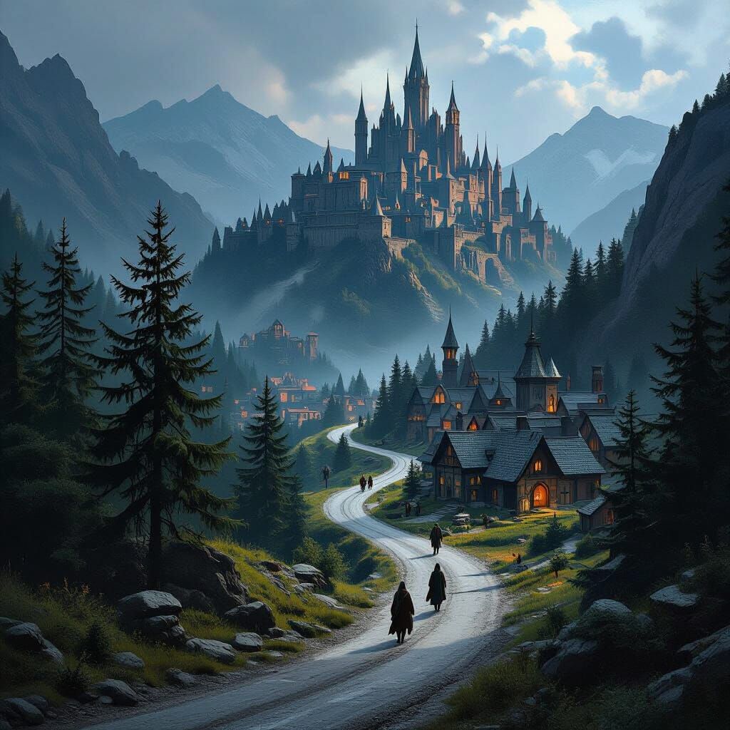 Medieval Valley with Elven Ruins, Fantasy Concept Art