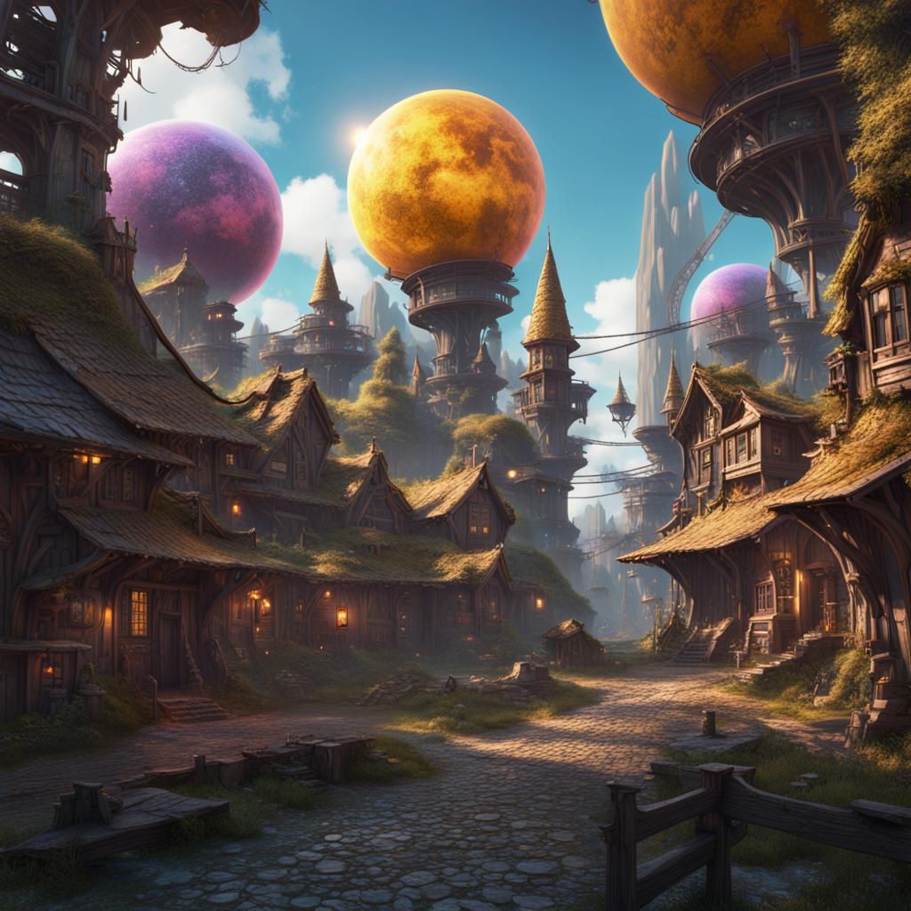 Solar Punk Village in Detailed Matte Painting Style