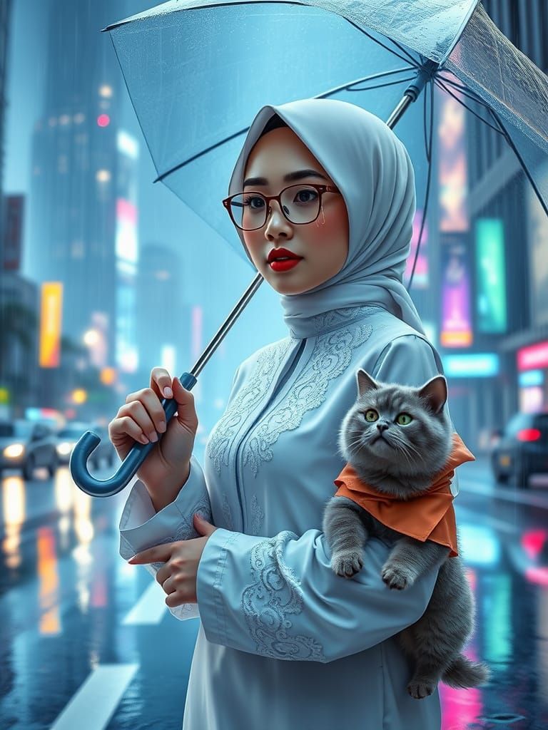 Modern Malay Woman in Futuristic Digital Setting