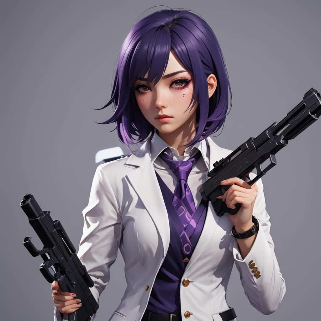 Anime Girl with Gun in 3D Concept Art