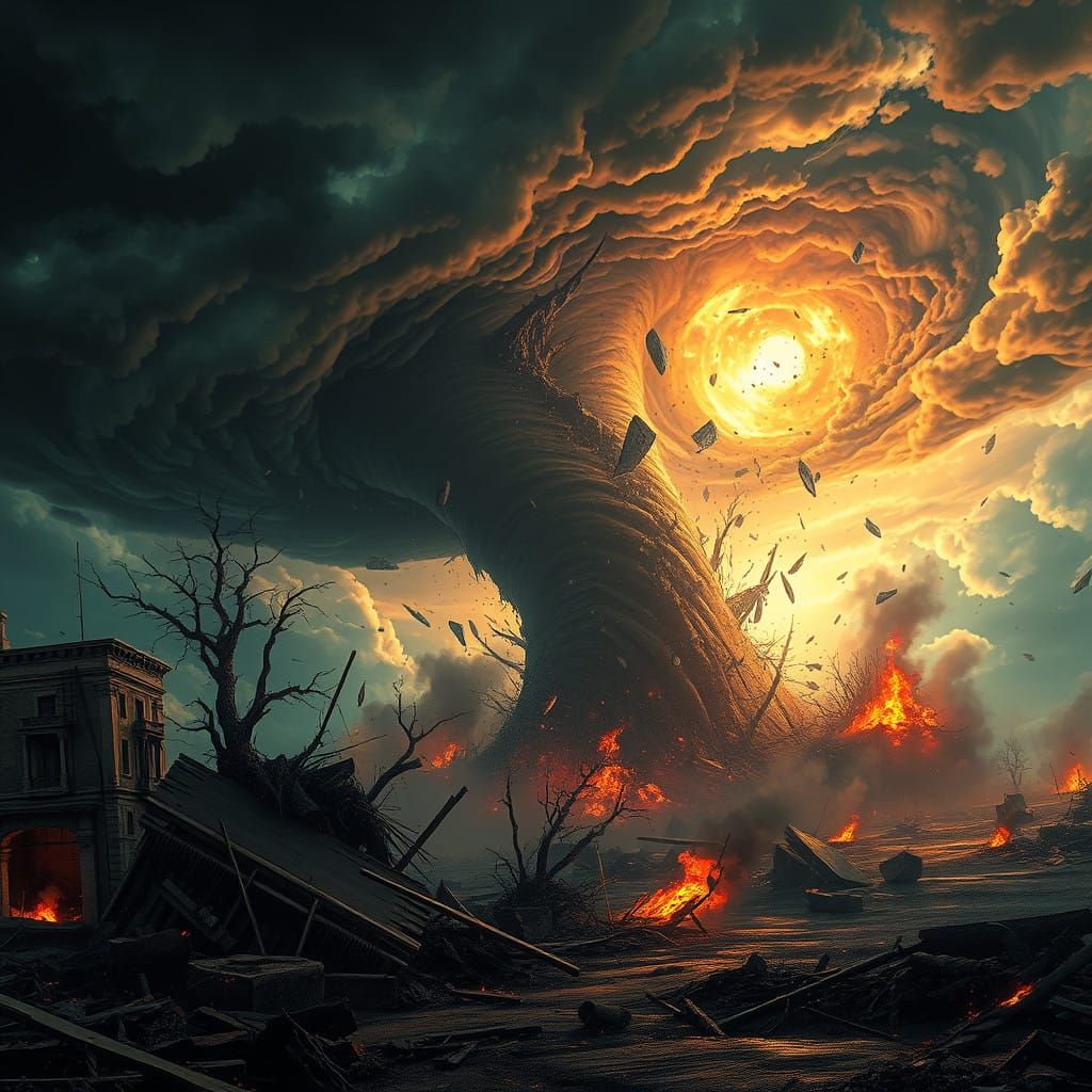 Apocalyptic Tornado Unfolds in a Mystical Landscape