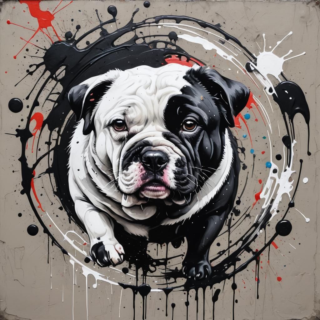 Yin Yang Fat Dog Graffiti Art