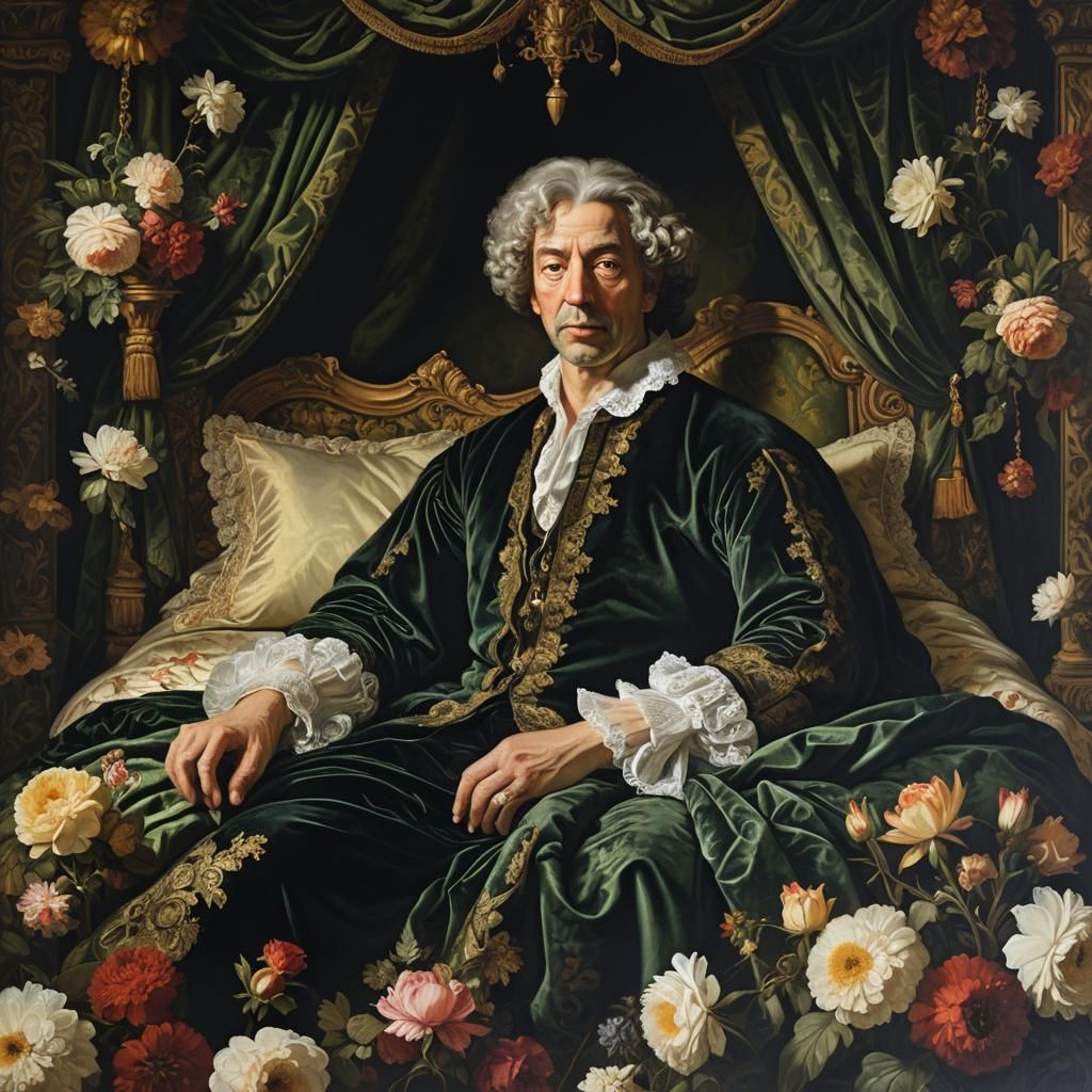 Baroque Gentleman in Luxurious Slumber with Flowers