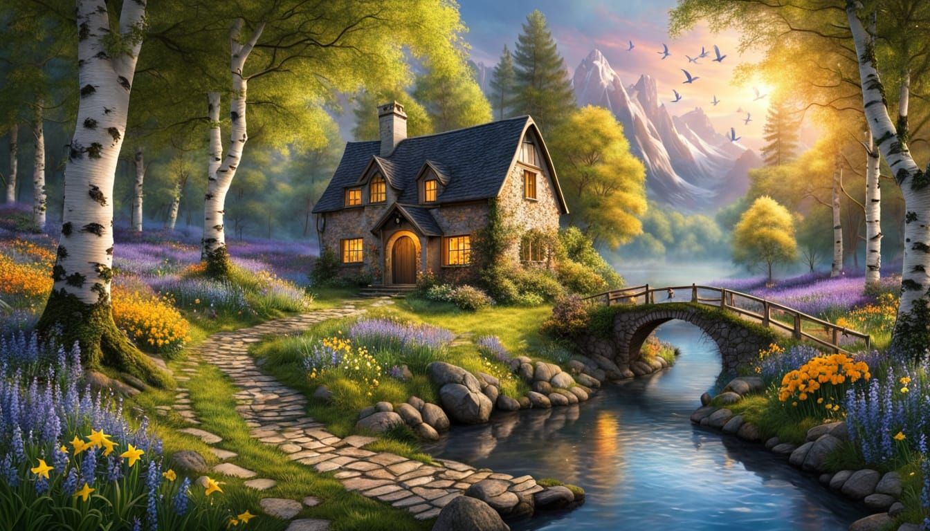 Springtime Enchantment in Whimsical Digital Art