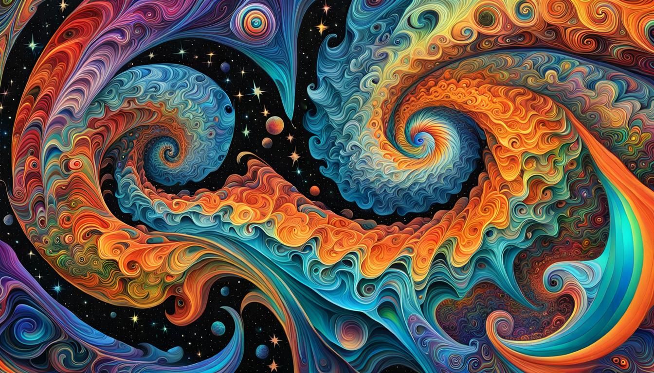 Psychedelic Iridescent Stars in Abstract 3D Art