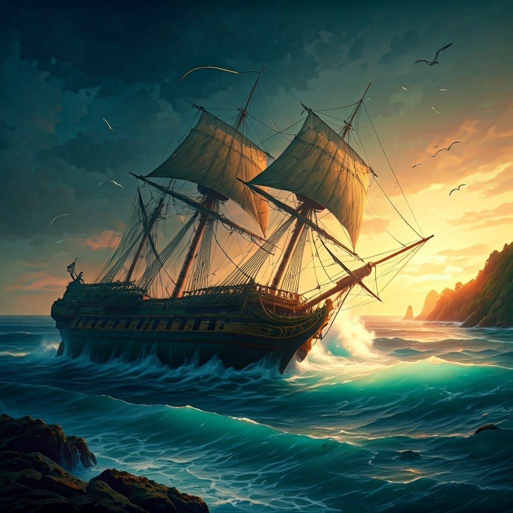 Shipwreck on Coral Reef in Hyper-Realistic Style