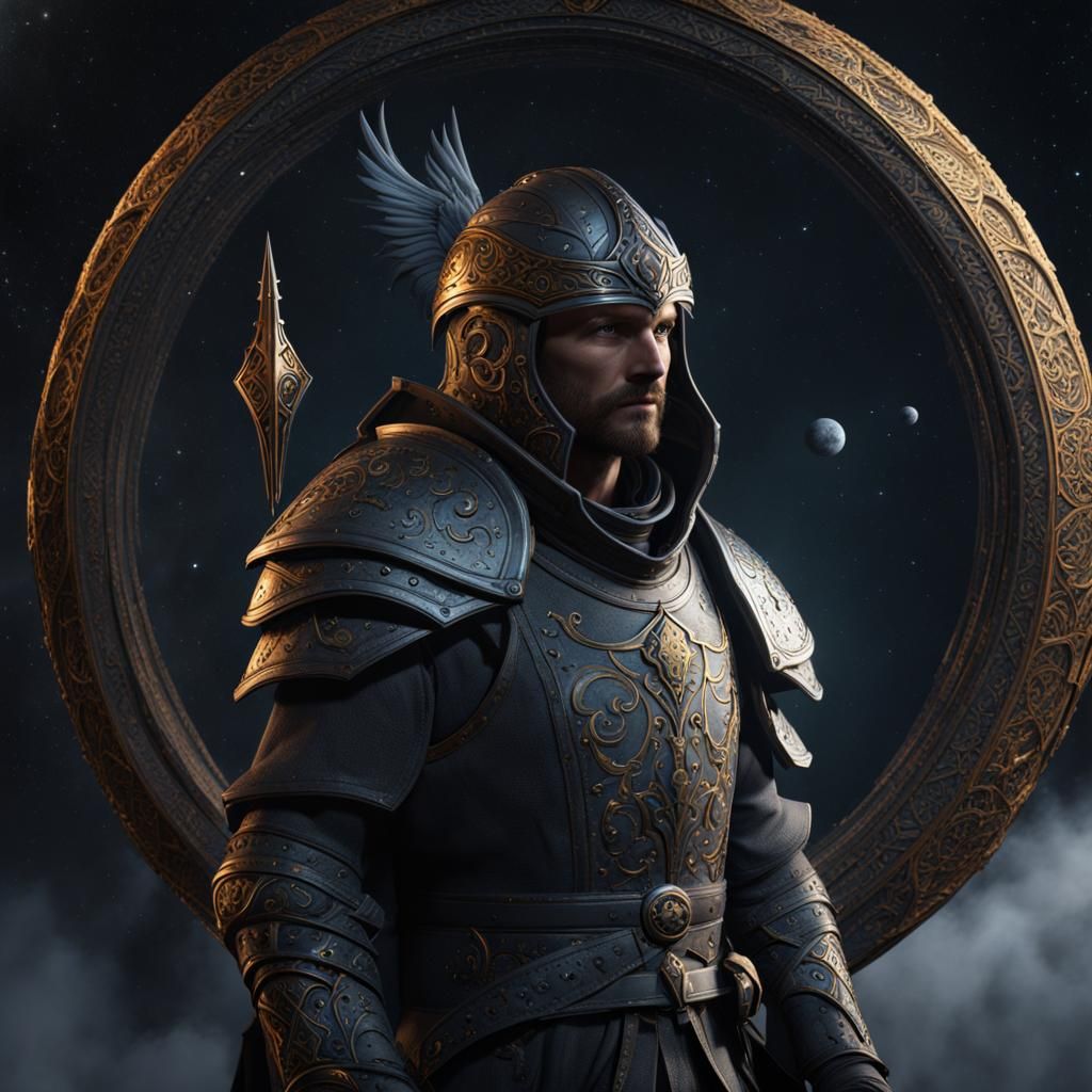 Medieval Adventurer Floats in Starless Outer Space