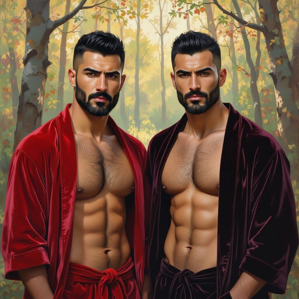 Angry Men in Forest: Impressionist Portrait Painting