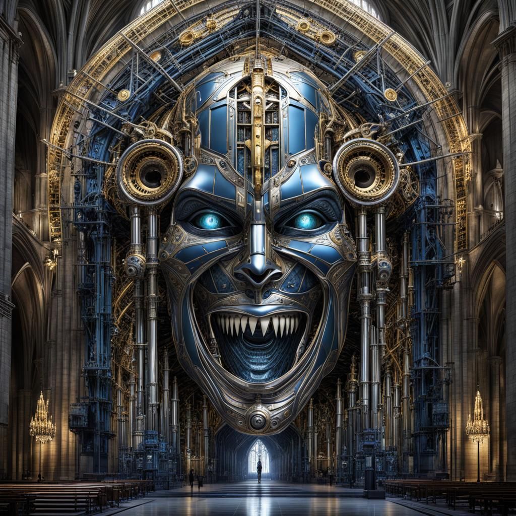 Gothic Cathedral Computer Merged with Human Face