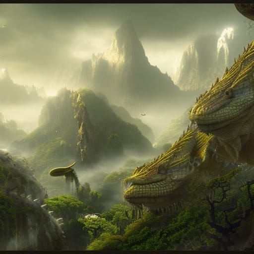 Epic Lizard Landscape Digital Matte Painting