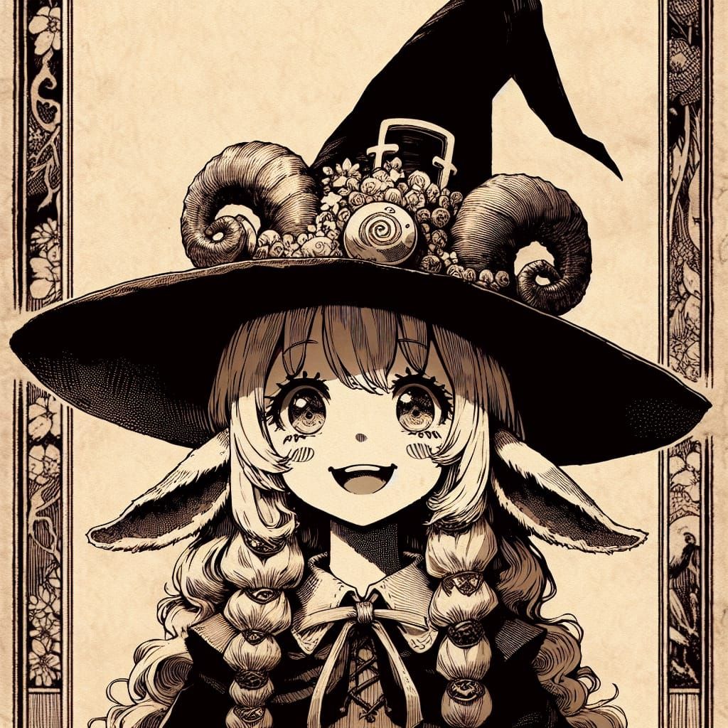 Charming Witch with Animal Ears in Manga Style