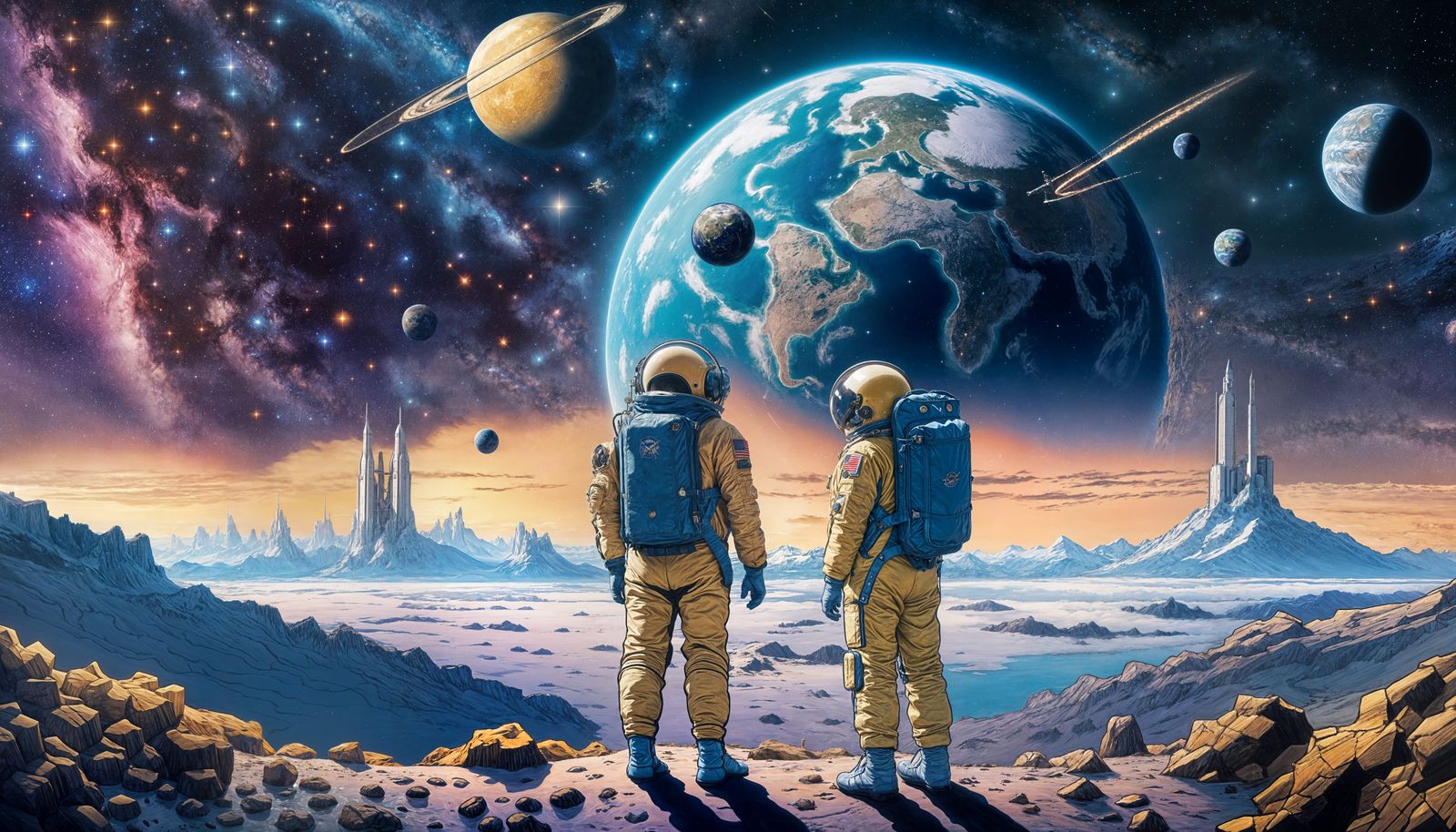 Astronauts in Space: A Majestic Celestial Painting