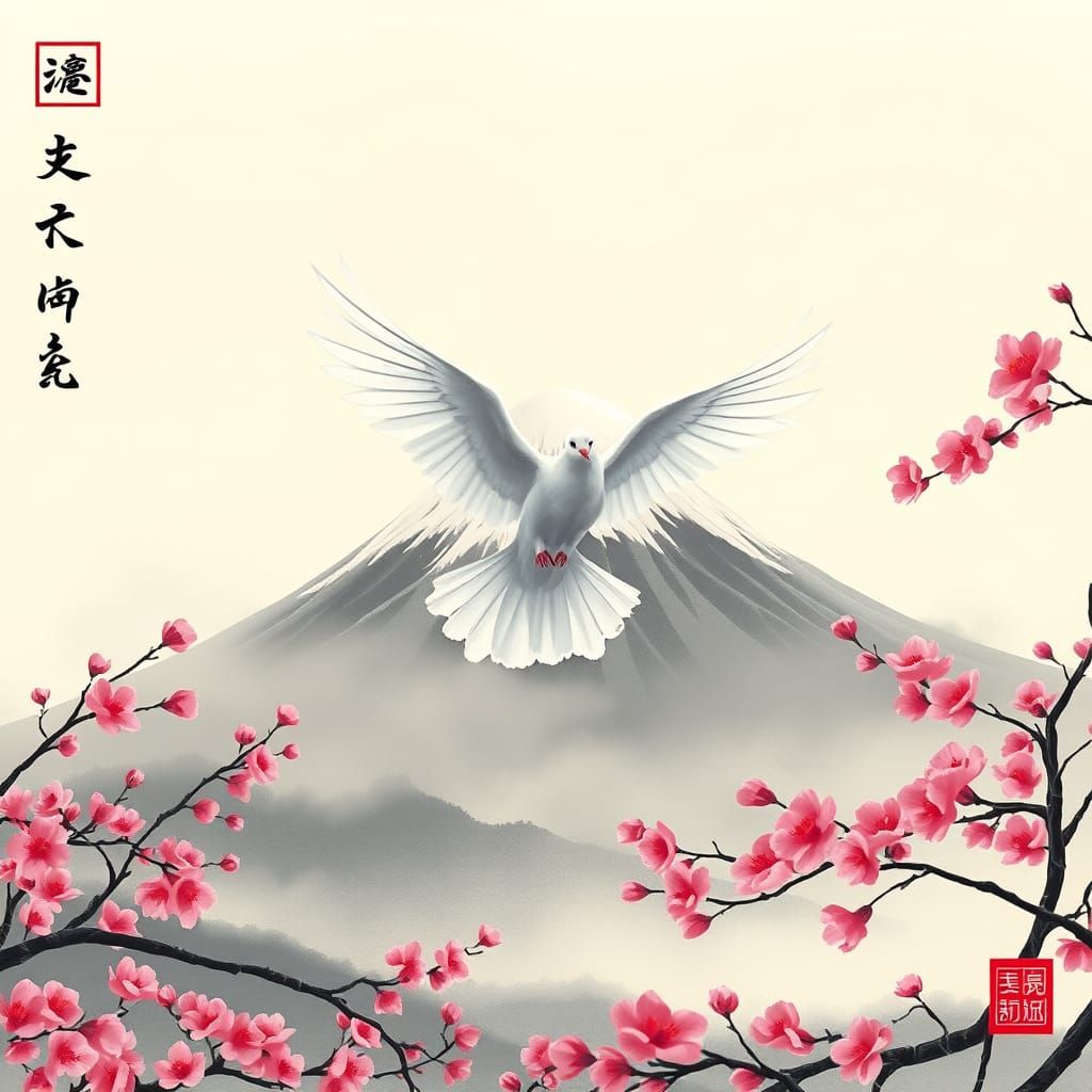 Serenity's Gentle Ascent in Traditional Japanese Style