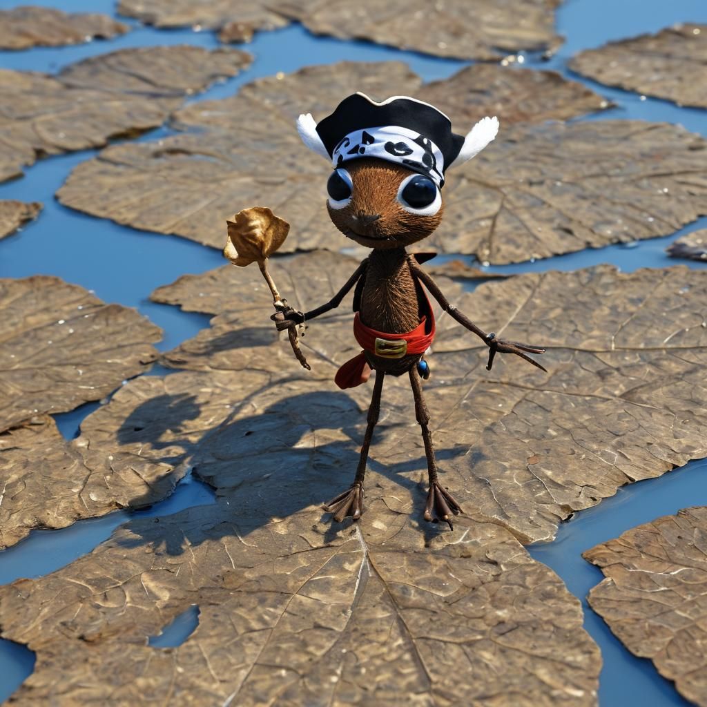Pirate Ant on Leaf in Mordillo Style
