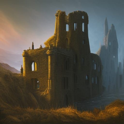 Ruined Castle in Detailed Matte Painting Style