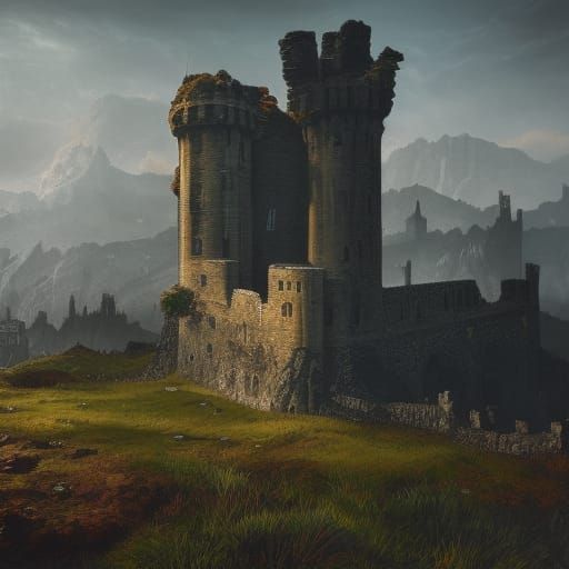 Ruined Castle in Detailed Matte Painting Style