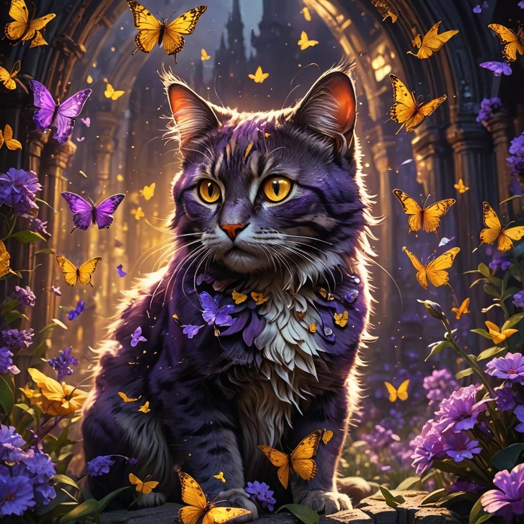 Butterfly on Cat's Nose: Dark Fantasy Art