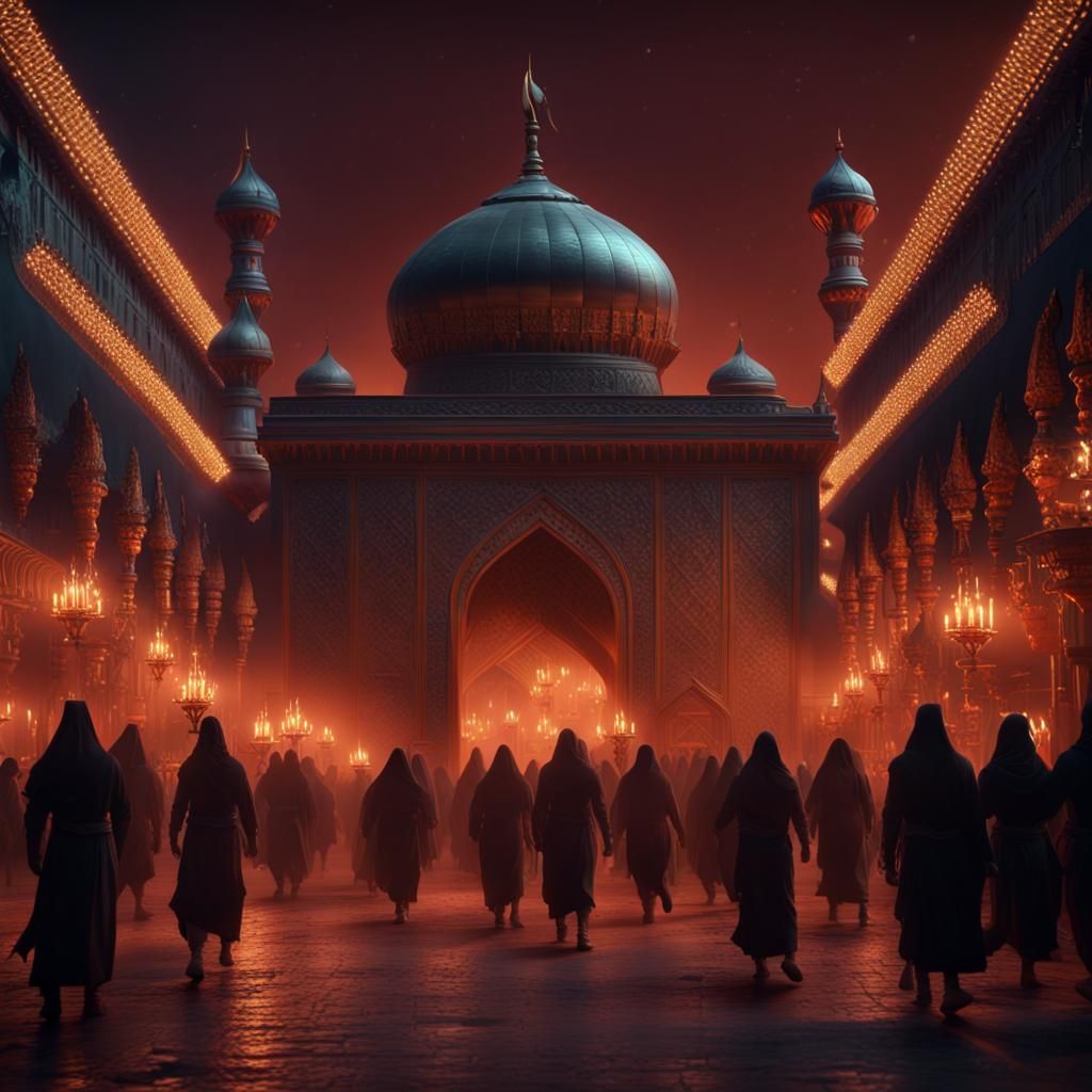 Hyper Realistic Moharram Procession Background at night