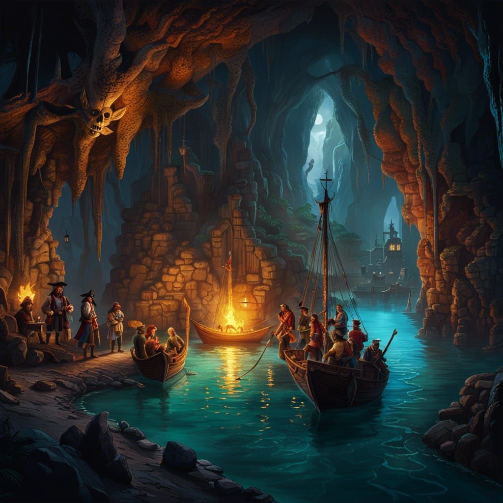 Pirates' Campfire Gathering in Underground Cave