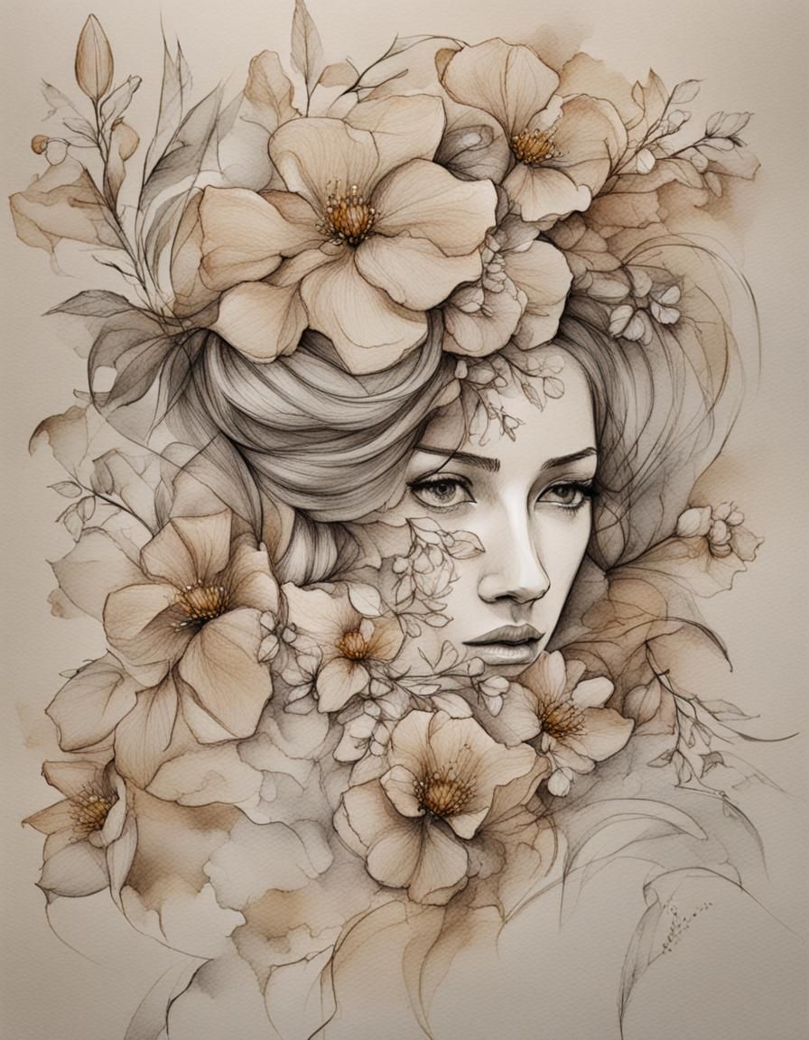 Floral Female Form: A Delicate Handmade Sketch