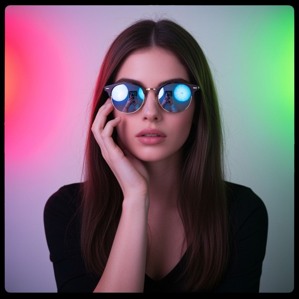 Photorealistic Girl Posing for Eyeglasses Ad with Studio Ref...