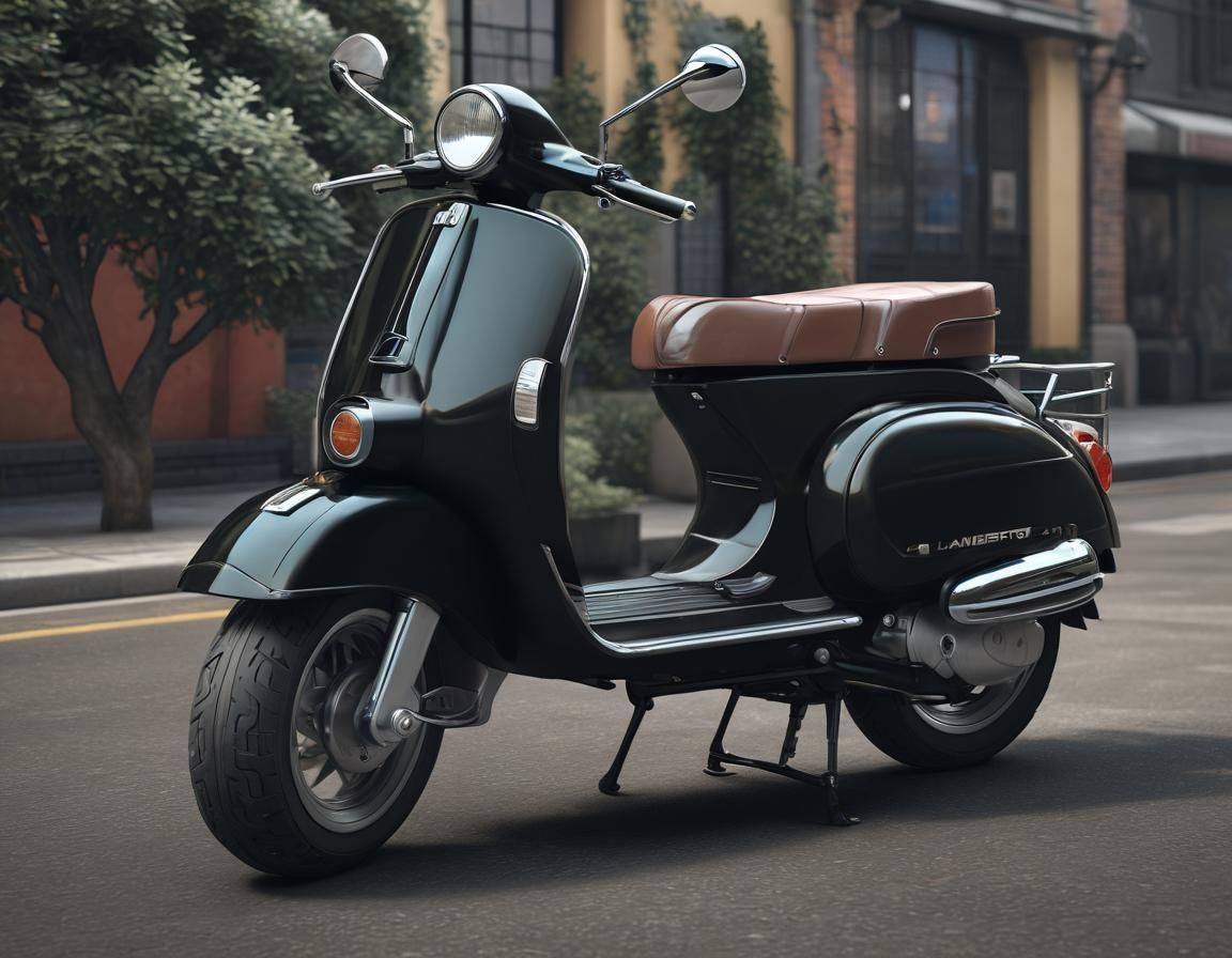 Black Lambretta Scooter in 3D Anime Style