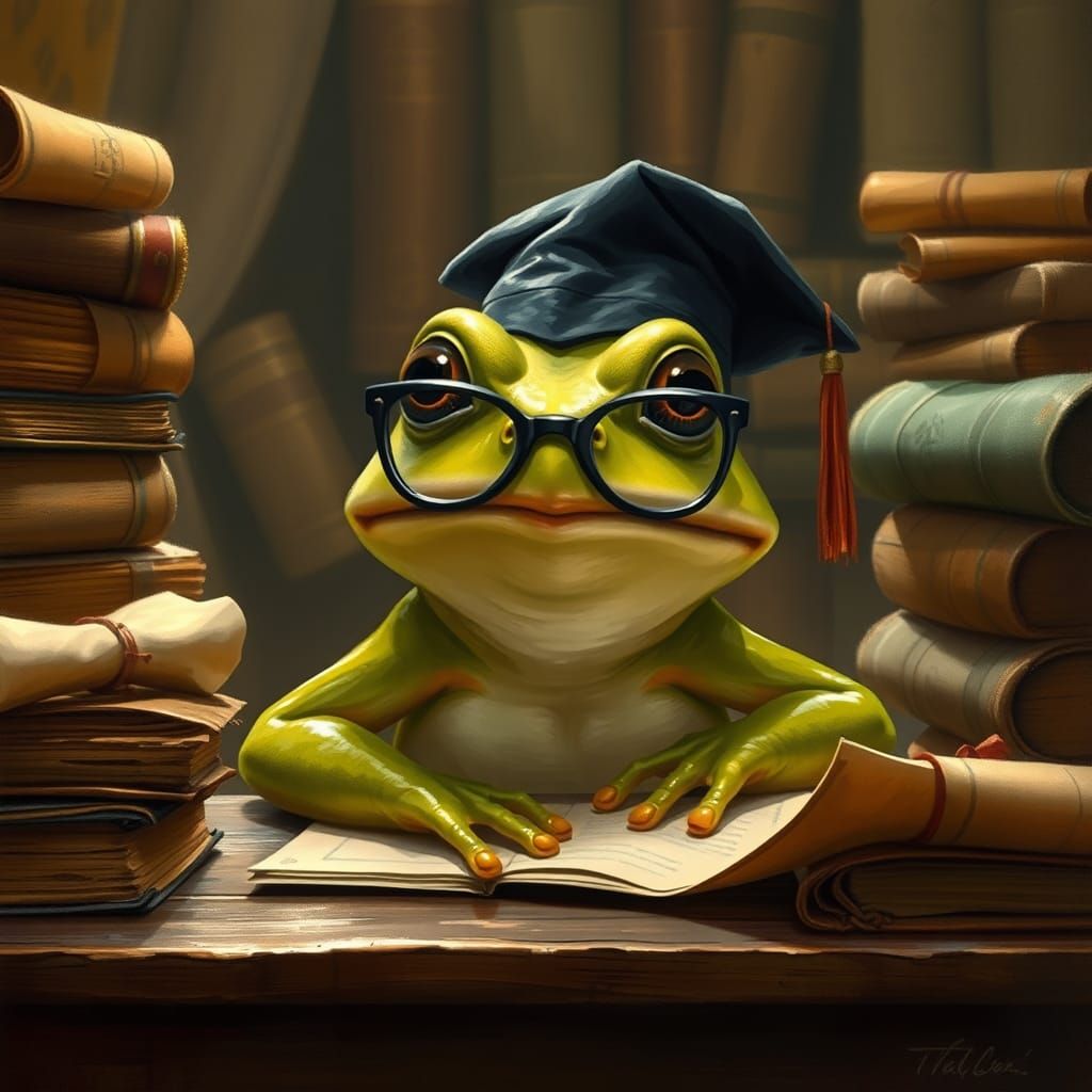 Scholastic Frog in an AI Generated Image