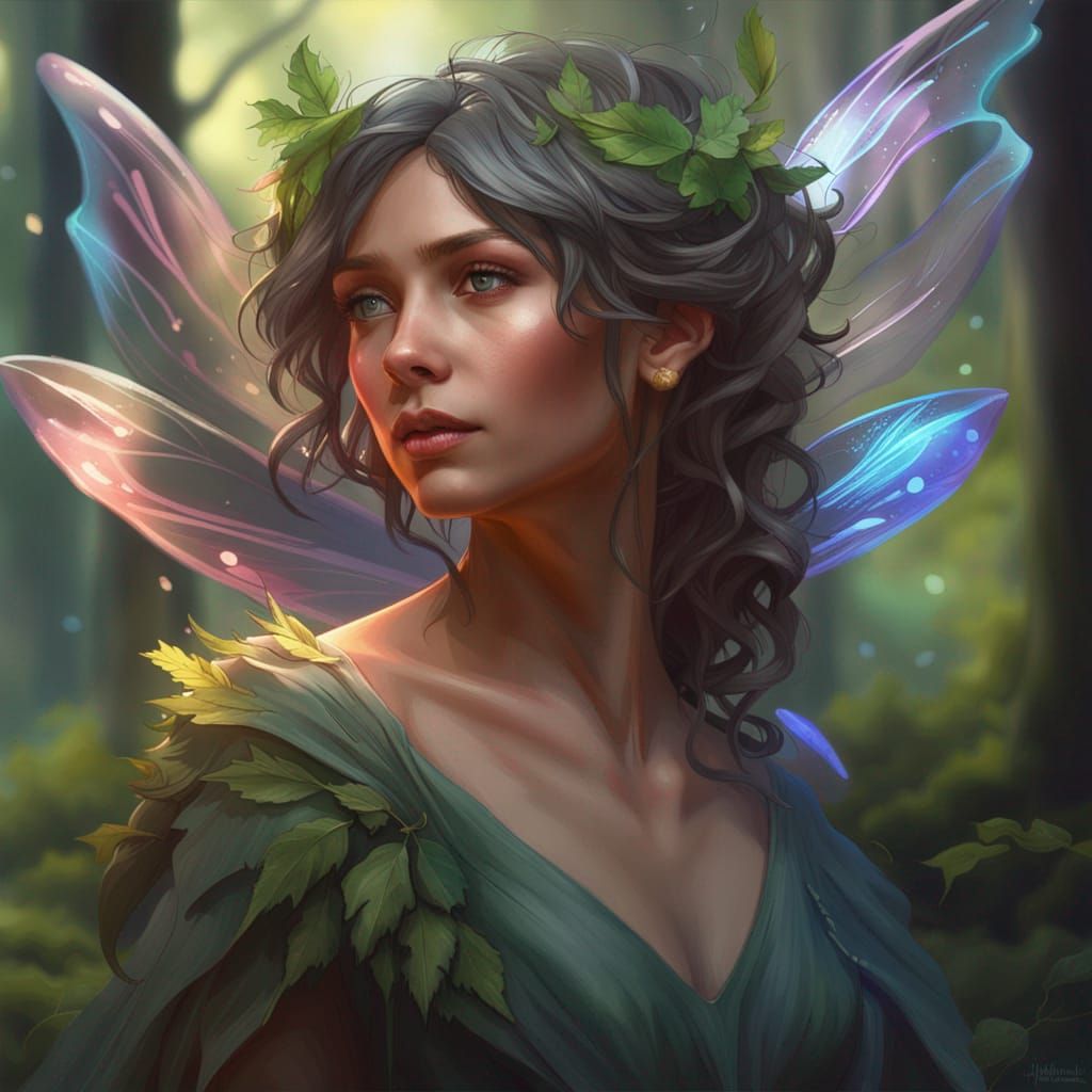 Detailed Fairy Portrait in Forest, Trending Artstation Style