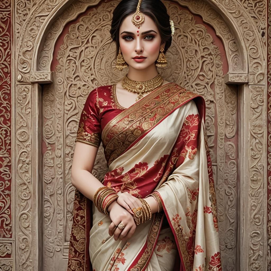 Russian Woman in Indian Saree: Detailed Matte Painting