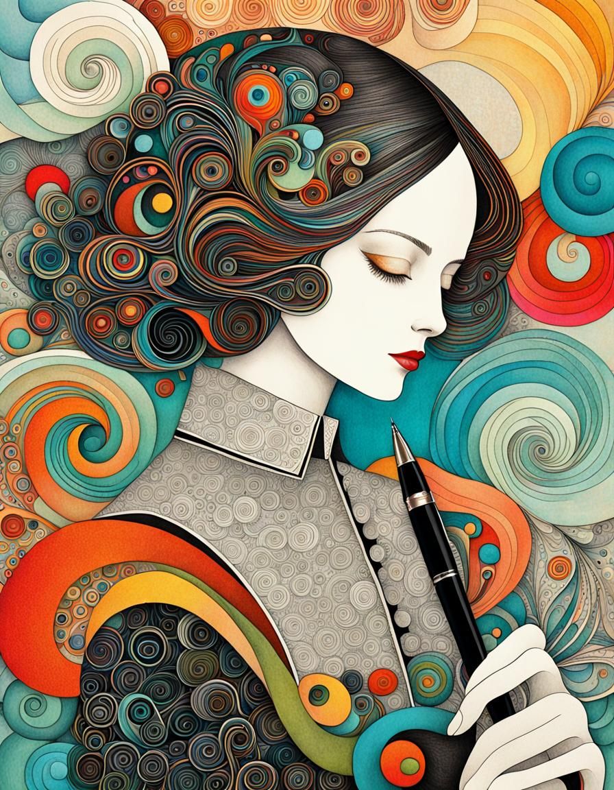 Stylized Office Worker in Chaotic Dreamscape