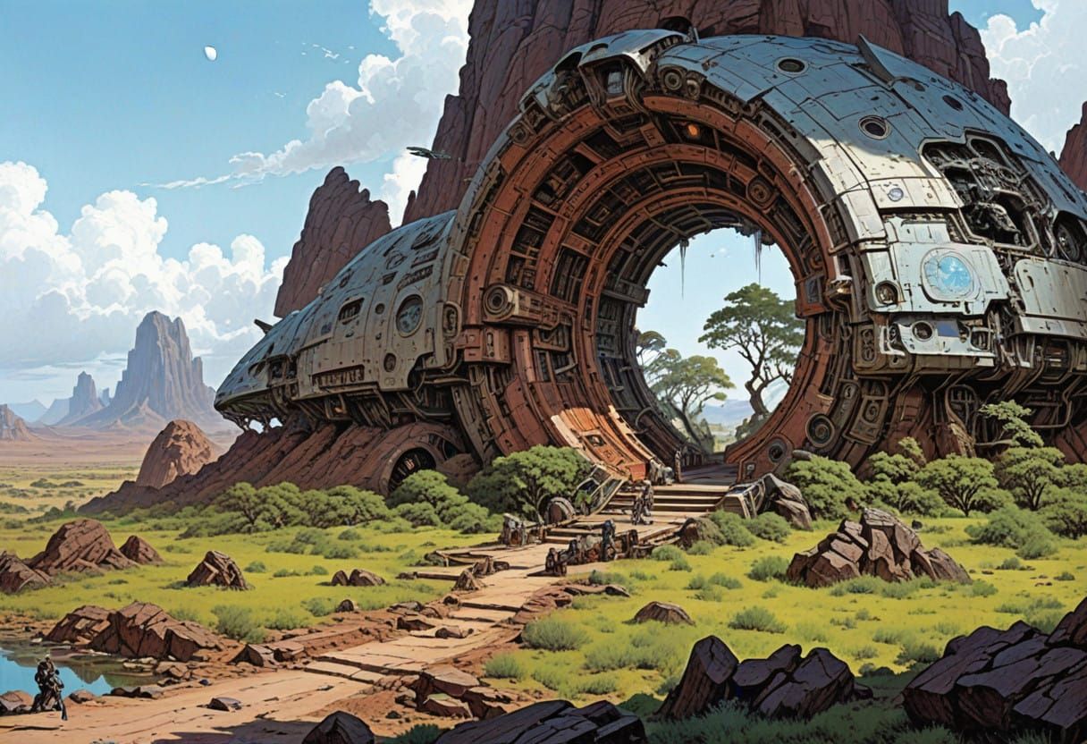 Ethereal Sci-Fi Gatehouse in Vibrant Cyberspace