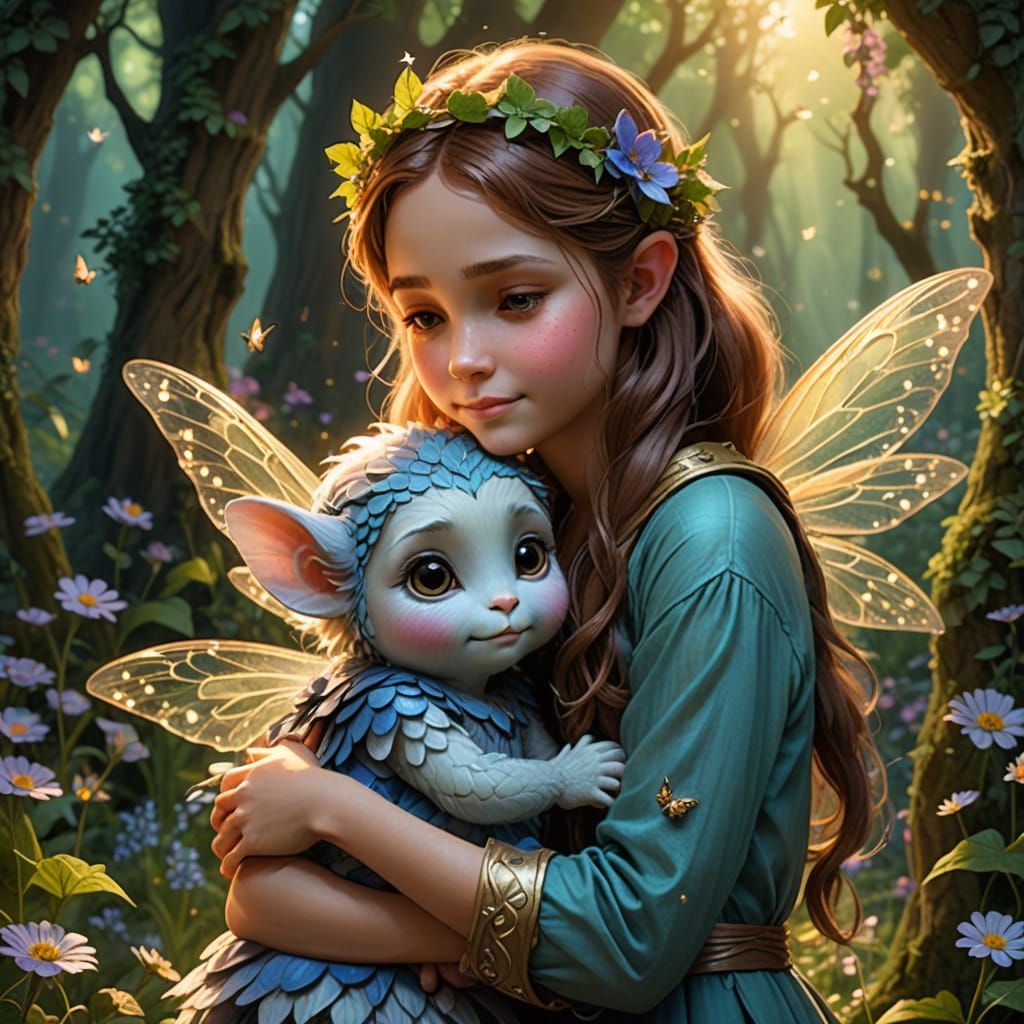 A Wise Fairy Embraces a Child