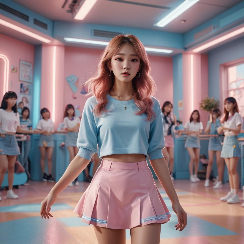 K-Pop Idol Dancing in Practice Room, Digital Art