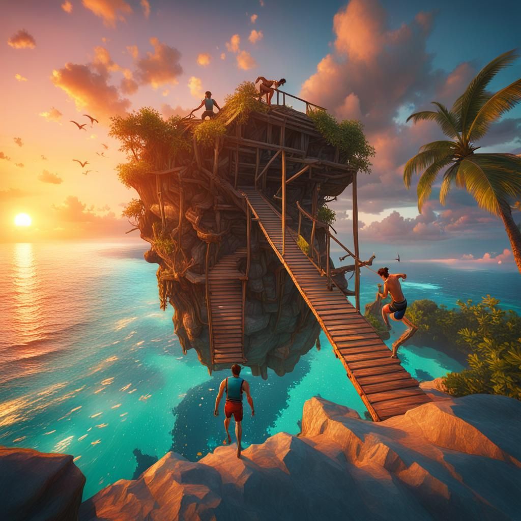 Cliff Jumping in the Maldives Sunset, Splash Art