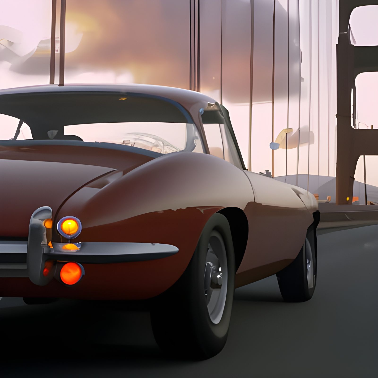 E-Type Jaguar at Golden Gate Bridge Sunset