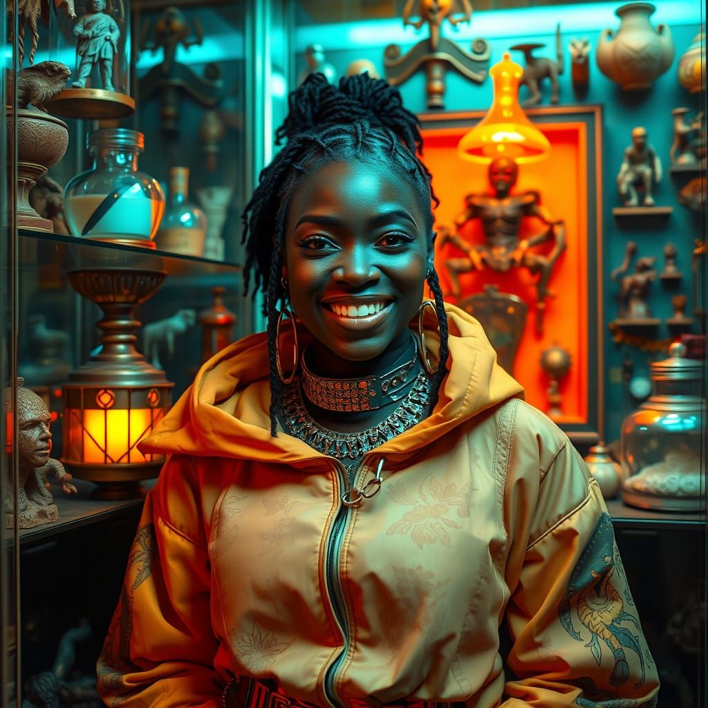 Streetwear Fashion Portrait with Curiosities, Digital Art