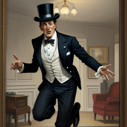 Eccentric Man in Top Hat, Oil Painting