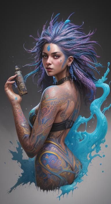 High Priestess Tarot Card in Graffiti Splash Art