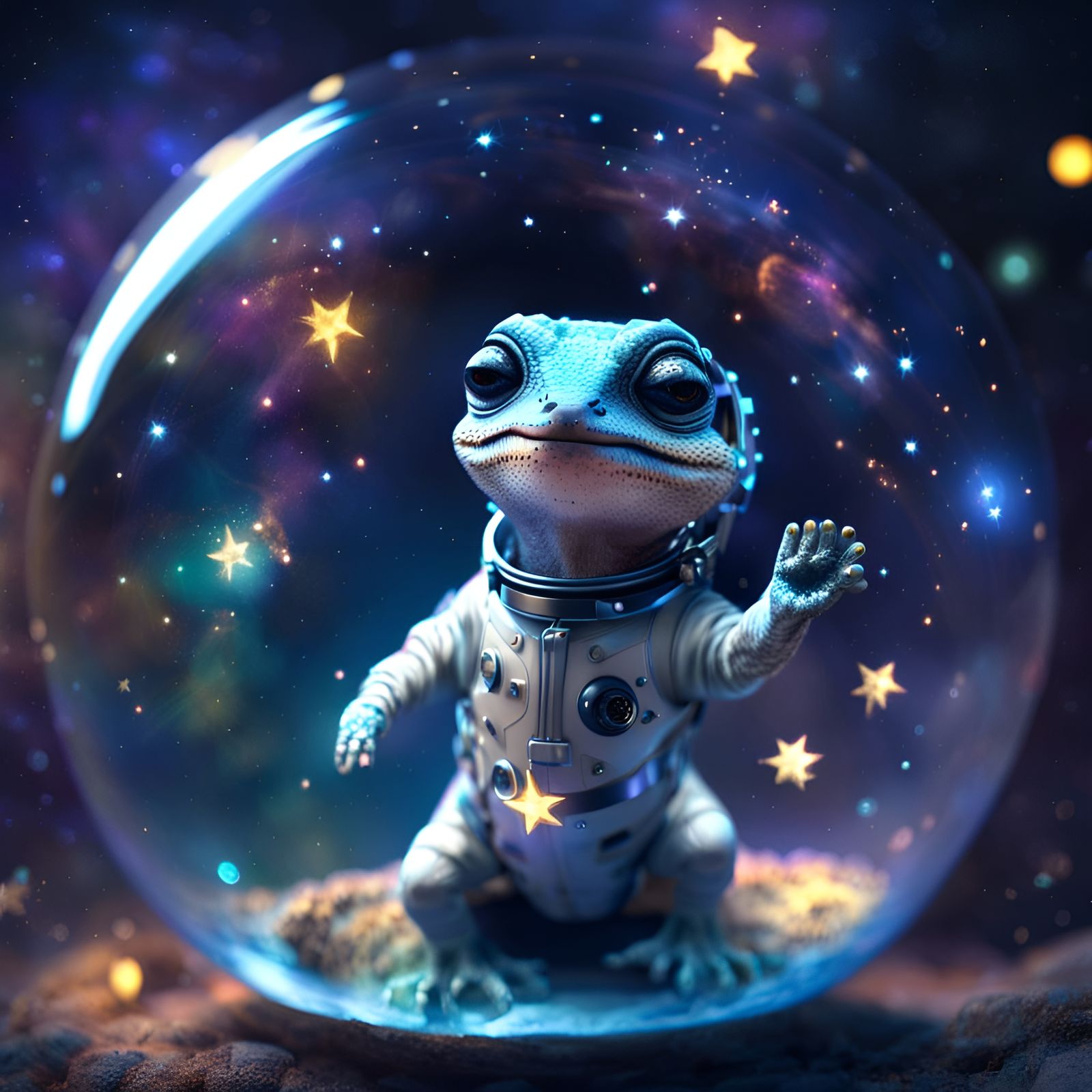Gecko in Space Suit in Glass Sphere