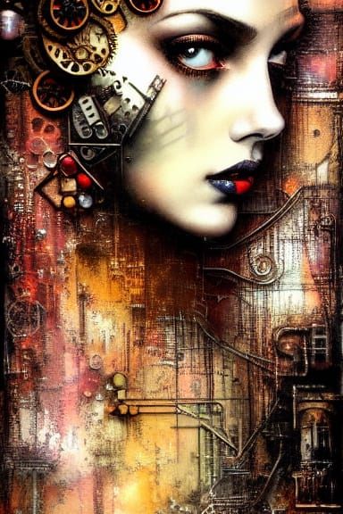 Steampunk Girl Portrait in Mixed Media Style