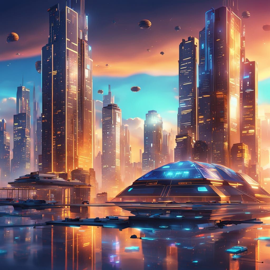 AI Controls Floating City in Futuristic Digital Art