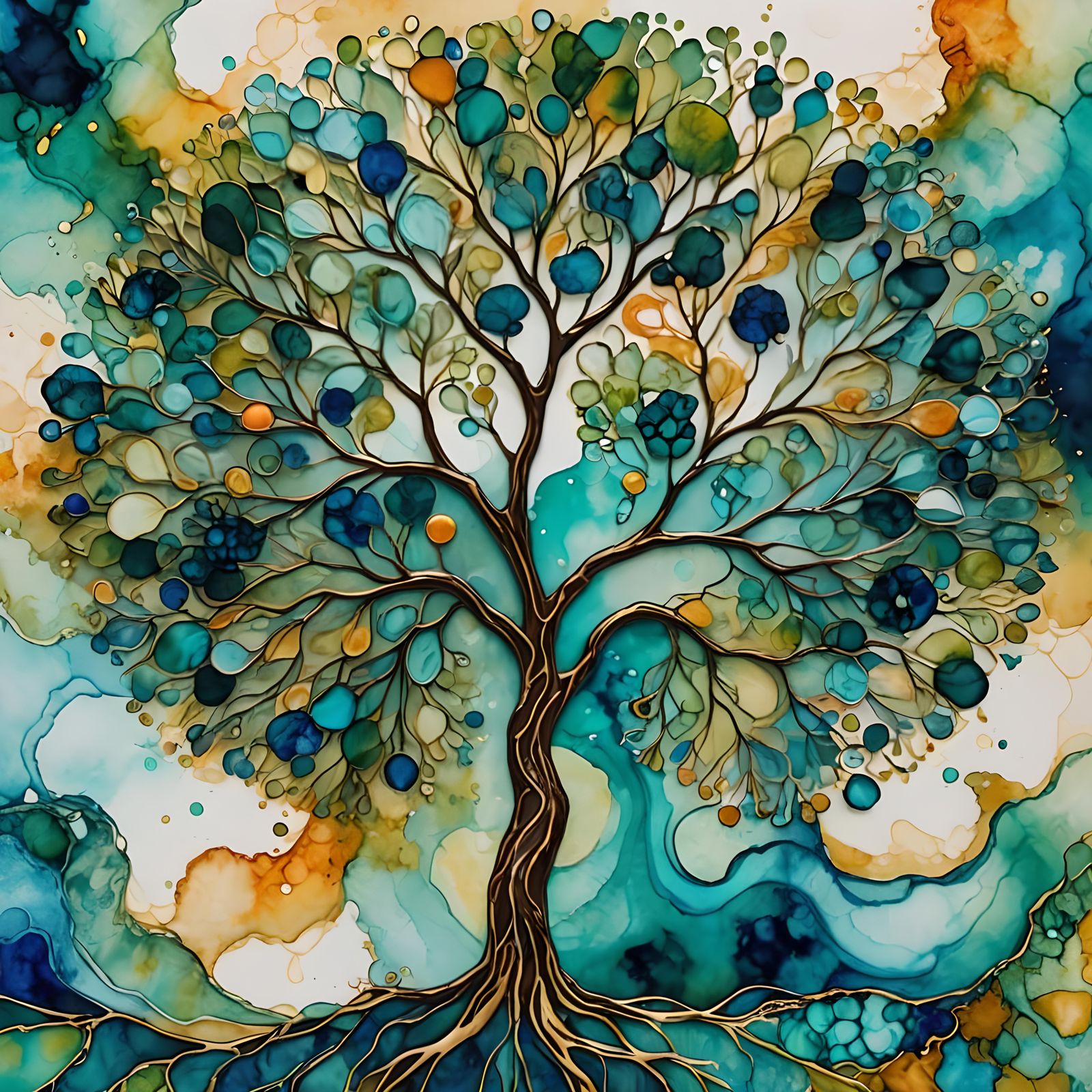 Ocean Tree of Life in Alcohol Ink Style