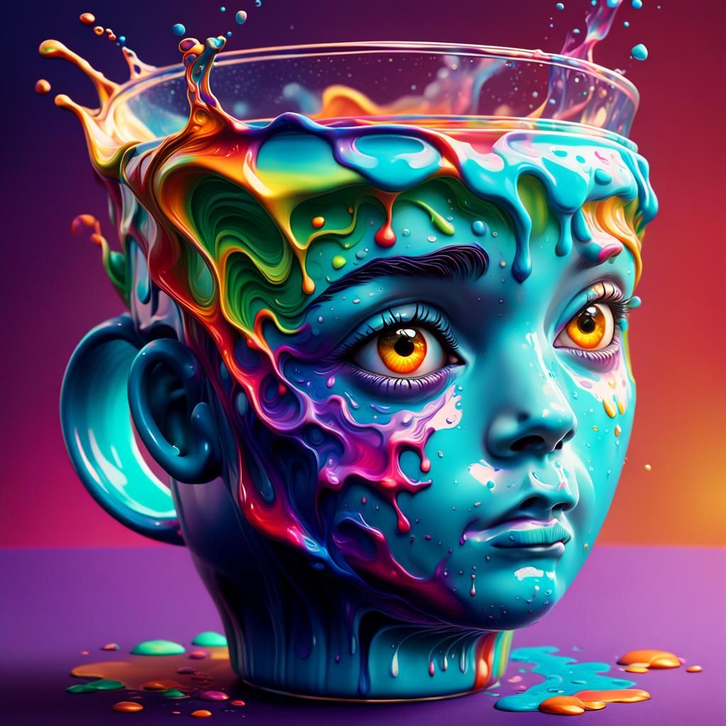 Trippy Cup: Hyperrealistic Splash Art Design