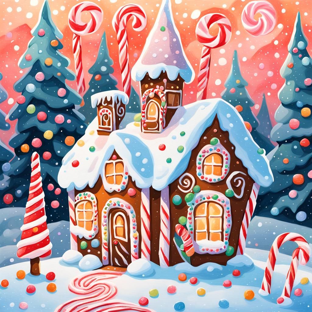 Whimsical Gingerbread House in Winter Landscape