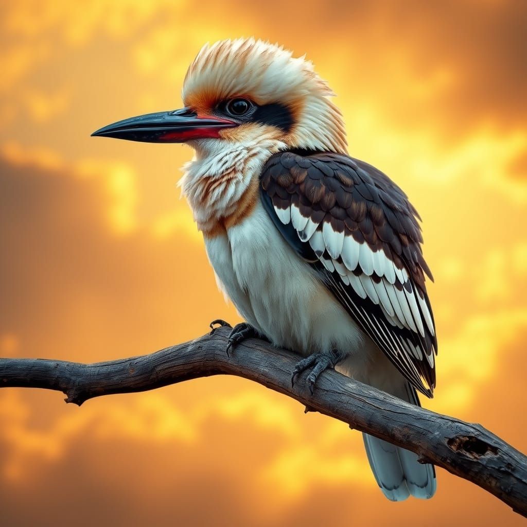Kookaburra Perched in Golden Backlit Sky