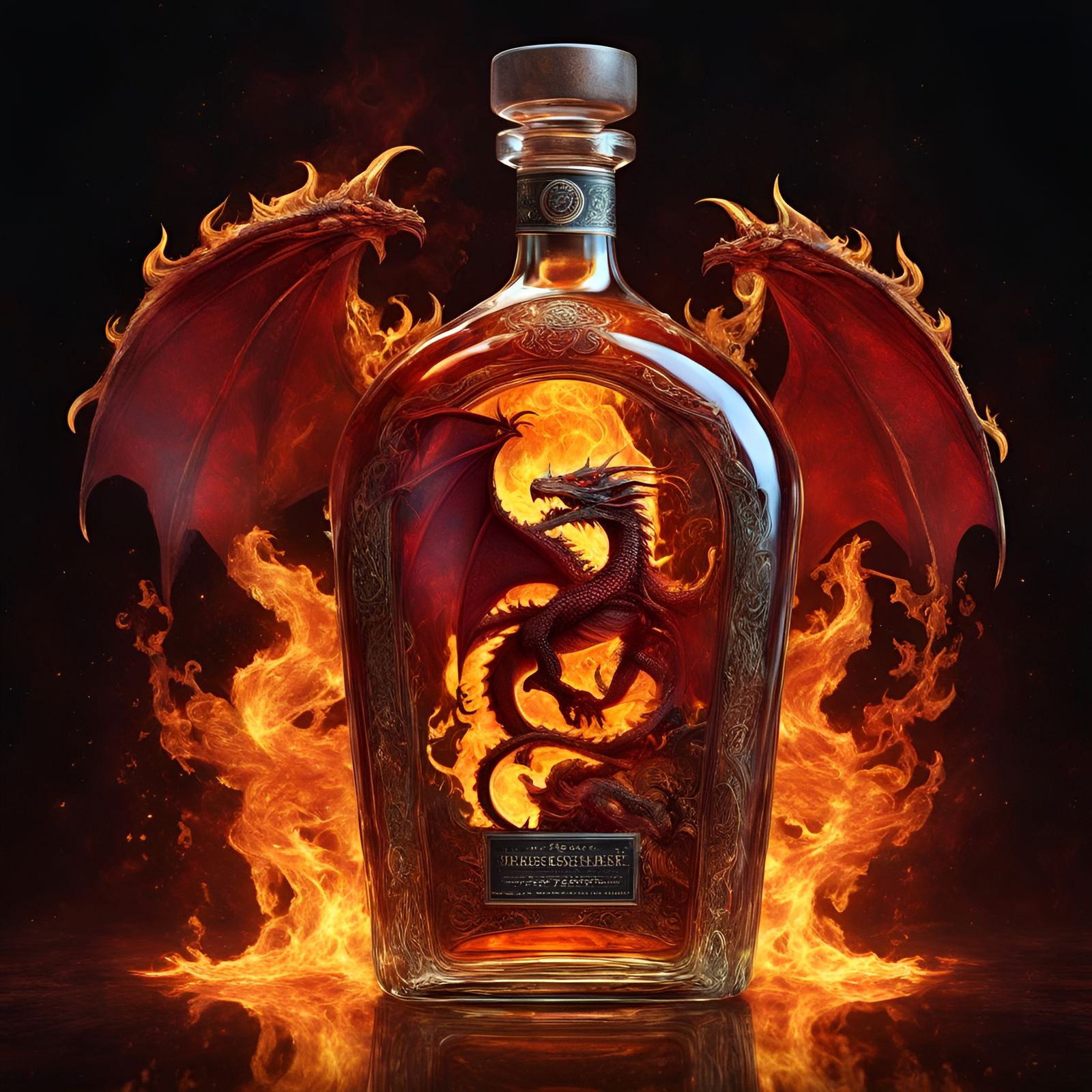 Fiery Dragon Dance in Holographic Whiskey Bottle
