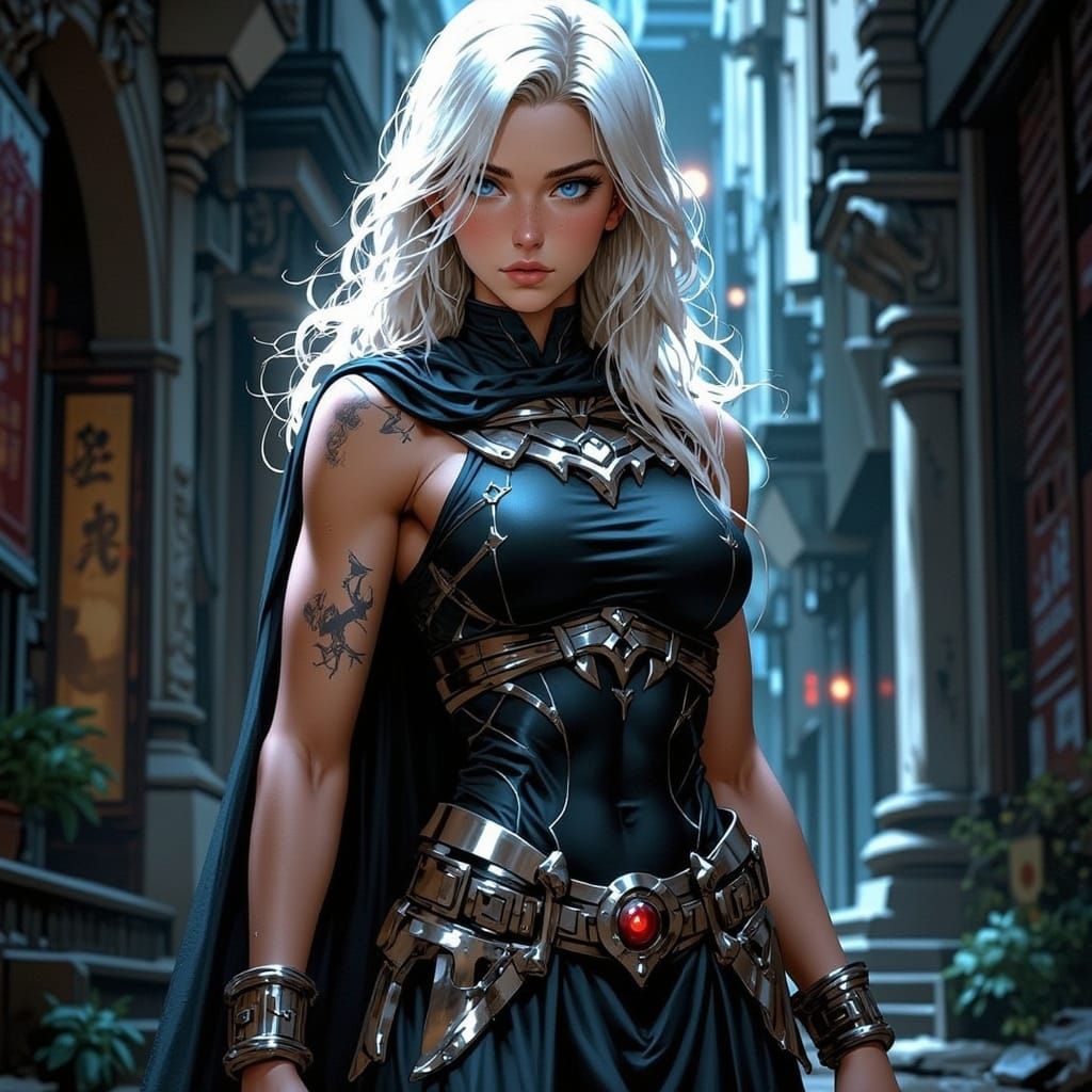 Epic White-Haired Superheroine in Cinematic Style