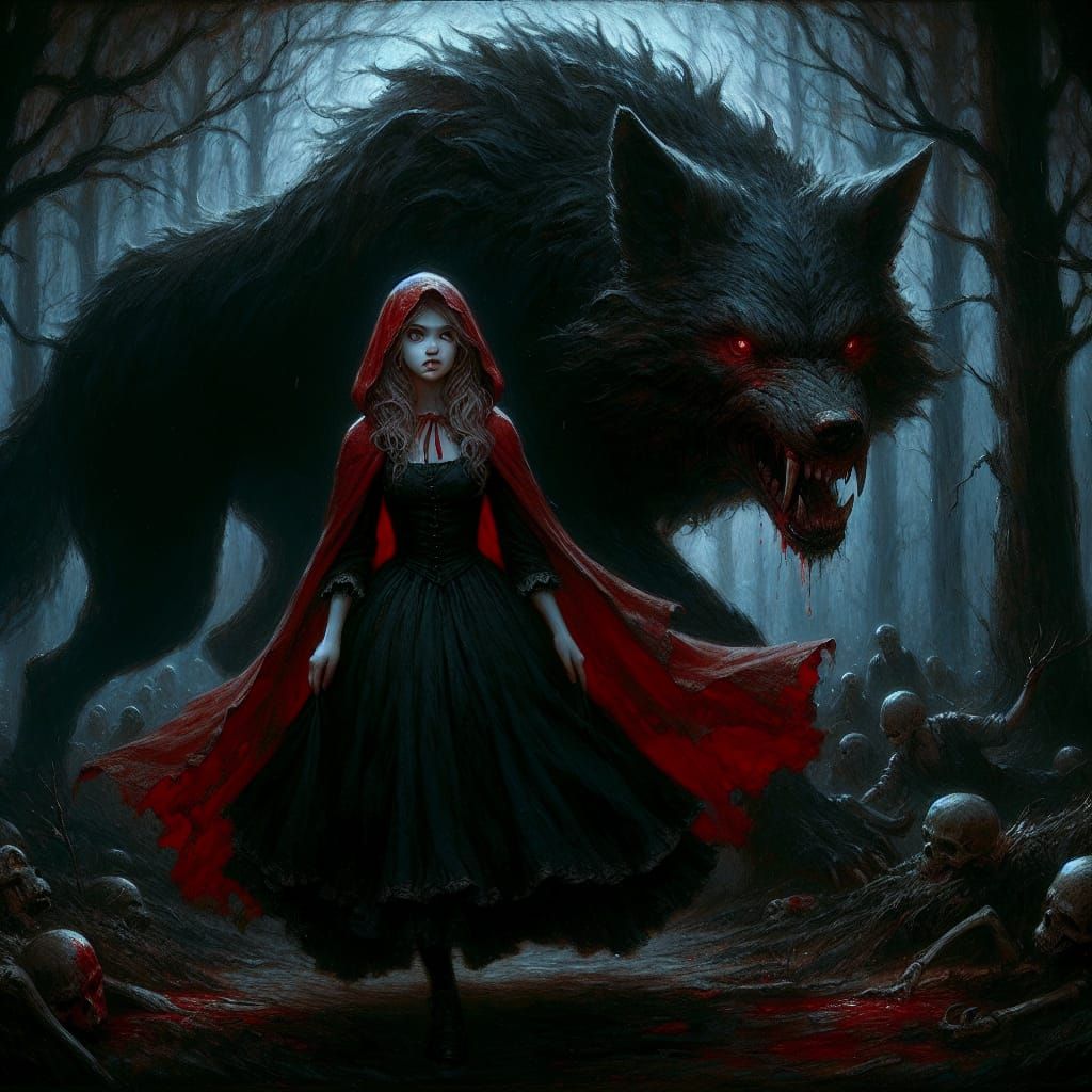 Gothic Horror: Little Red Riding Hood in Dark Forest