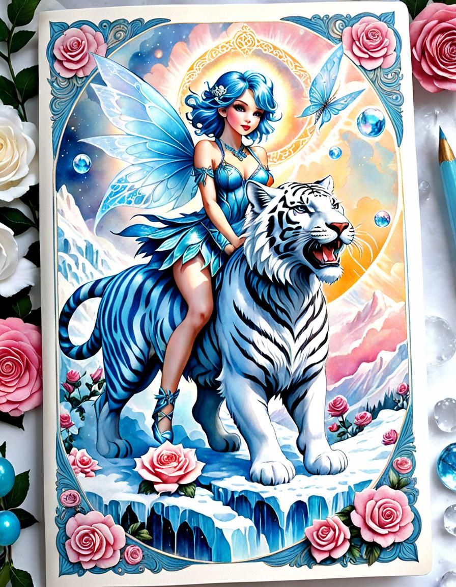 Ice Fairy on White Tiger: Vintage Card