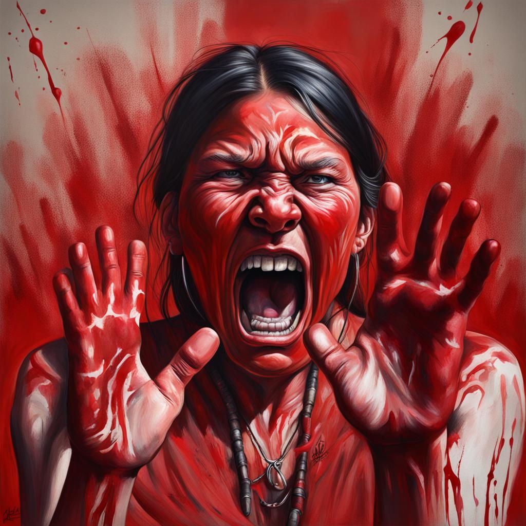 Angry Indigenous Woman Screaming Hyperrealistically